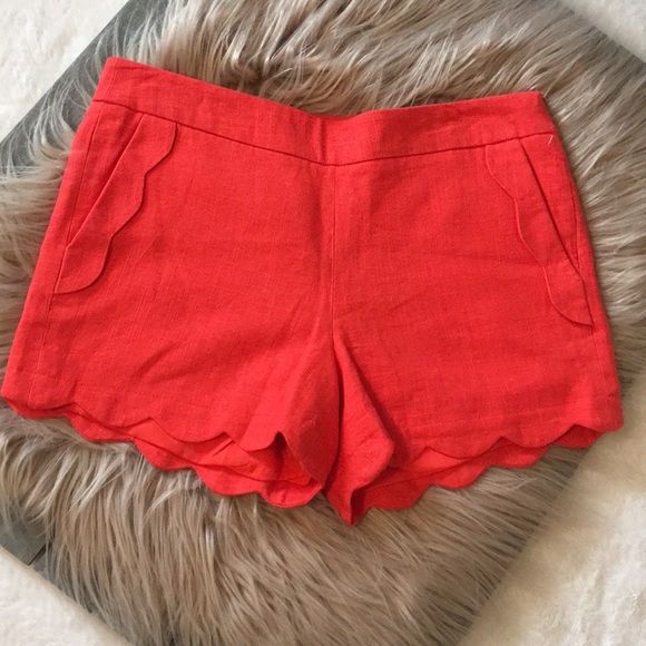 Cynthia Rowley Pants - Scalloped coral/orange linen shorts